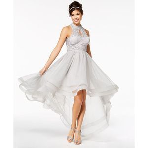 Hi low lace prom dress with open back